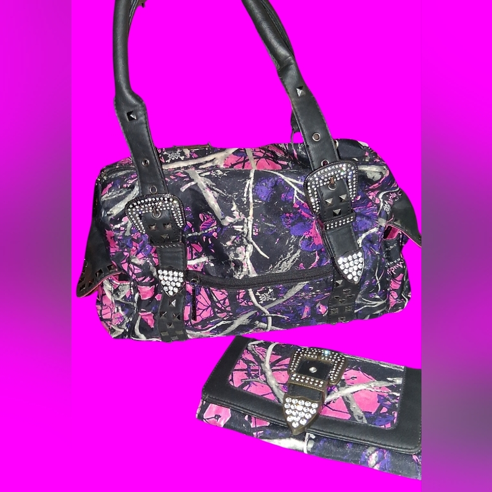 Shoulder Bag & Matching Wallet SET • MUDDY GIRL PINK CAMO 2pc